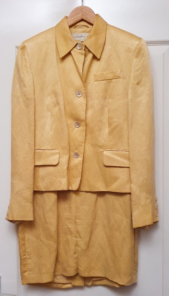 Vintage gele jurk blazer set / mantelpak, Maat 38/40 (M), Josephine & Co, Geel, Ophalen of Verzenden