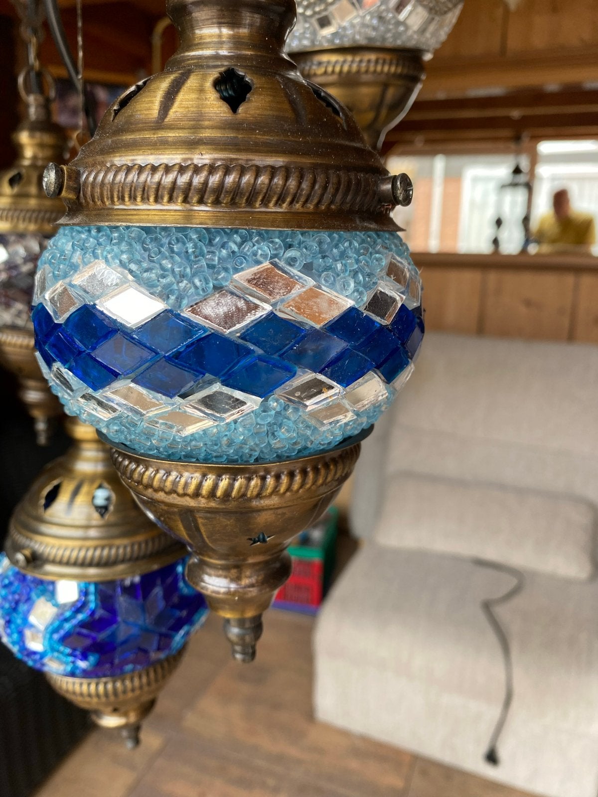 Mooie Turkse handgemaakte hanglamp met 5 glazen houders, Ophalen, Zo goed als nieuw, Glas, 50 tot 75 cm