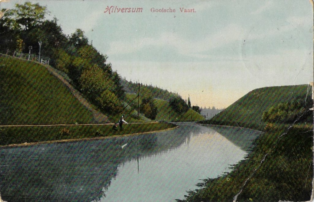 Hilversum gooische vaart oude gelopen ansichtkaart ( a2580, Ophalen of Verzenden, 1940 tot 1960, Gelopen, Noord-Holland