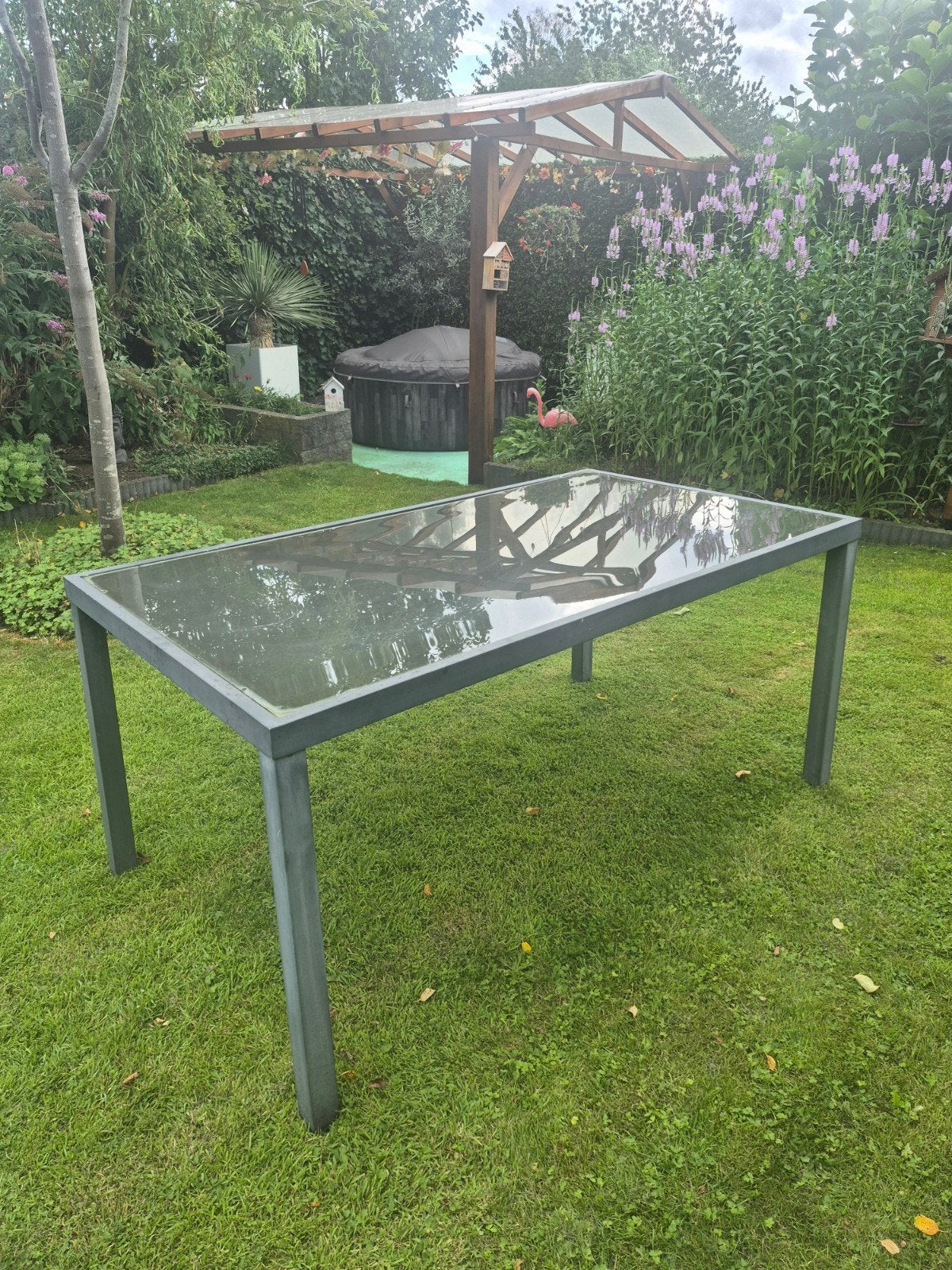tuintafel glas, Tuin en Terras, Tuintafels, Ophalen, Gebruikt, Rechthoekig