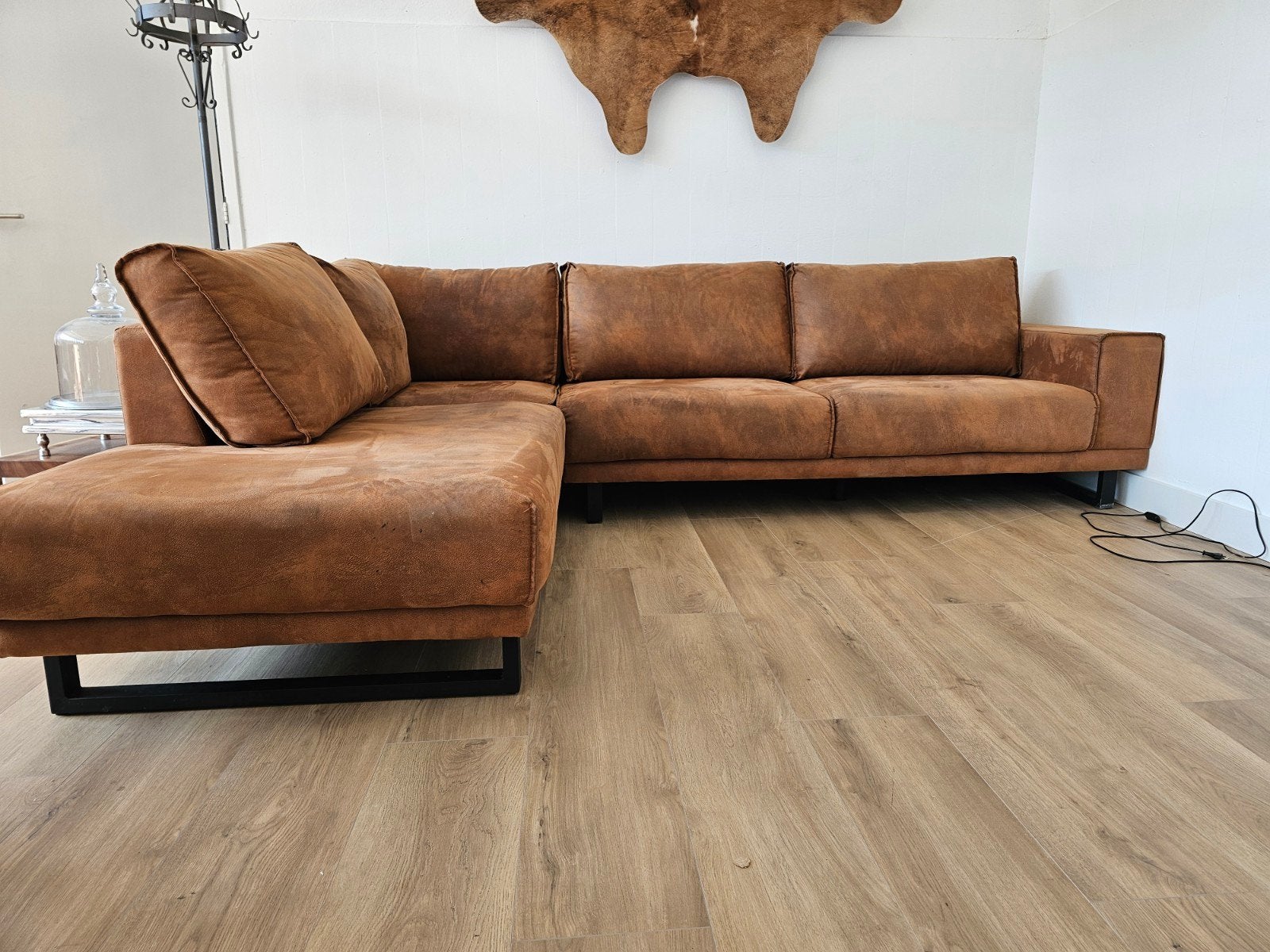 Cognac hoekbank, Ophalen, 125 cm of meer, 125 cm of meer, Home Friesland