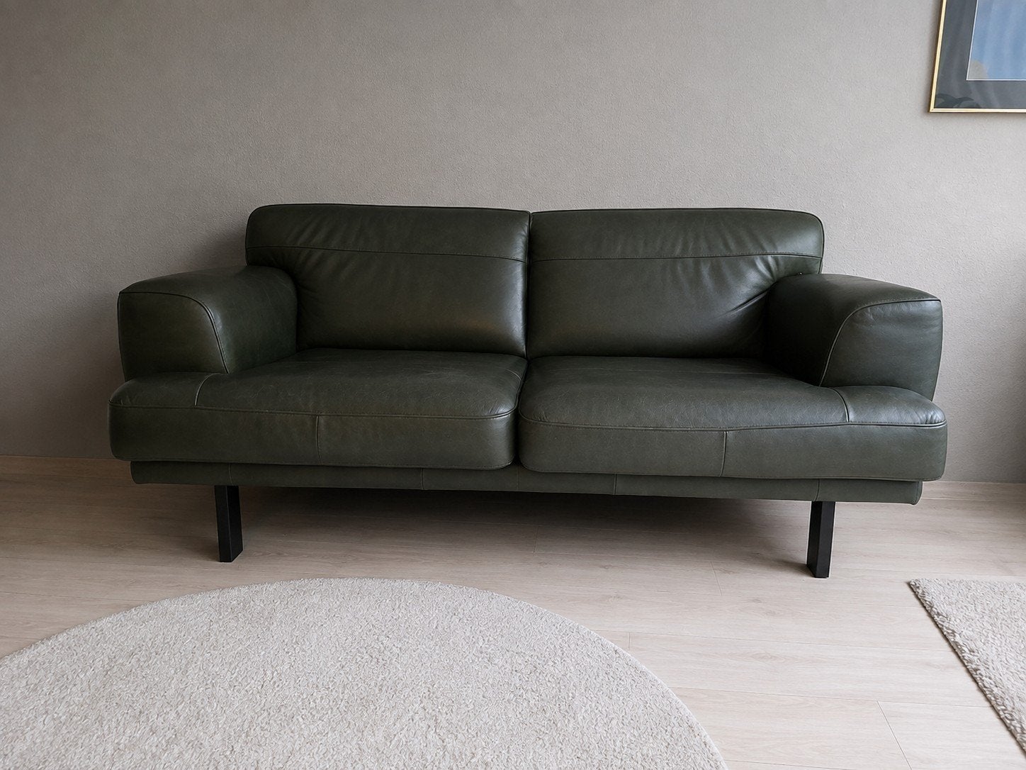 Stoere 2,5-zits bank (mos)groen, echt leer, Ophalen, Gebruikt, 150 tot 200 cm, Driepersoons