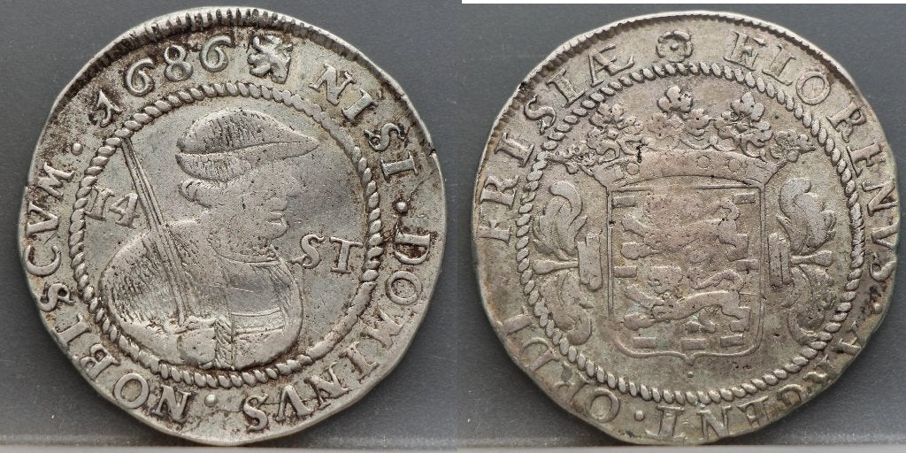 Zilveren 14 Stuiver 1686 / 1/2 Florijn 1686 Friesland, Postzegels en Munten, Vóór koninkrijk, Zilver, Losse munt, Overige waardes