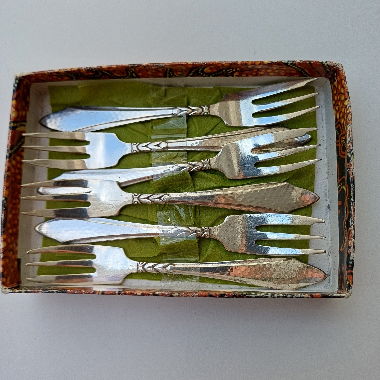 6 Gebaksvorkjes, verzilverd, ned fabrikaat, 12 cm lang, Ophalen of Verzenden