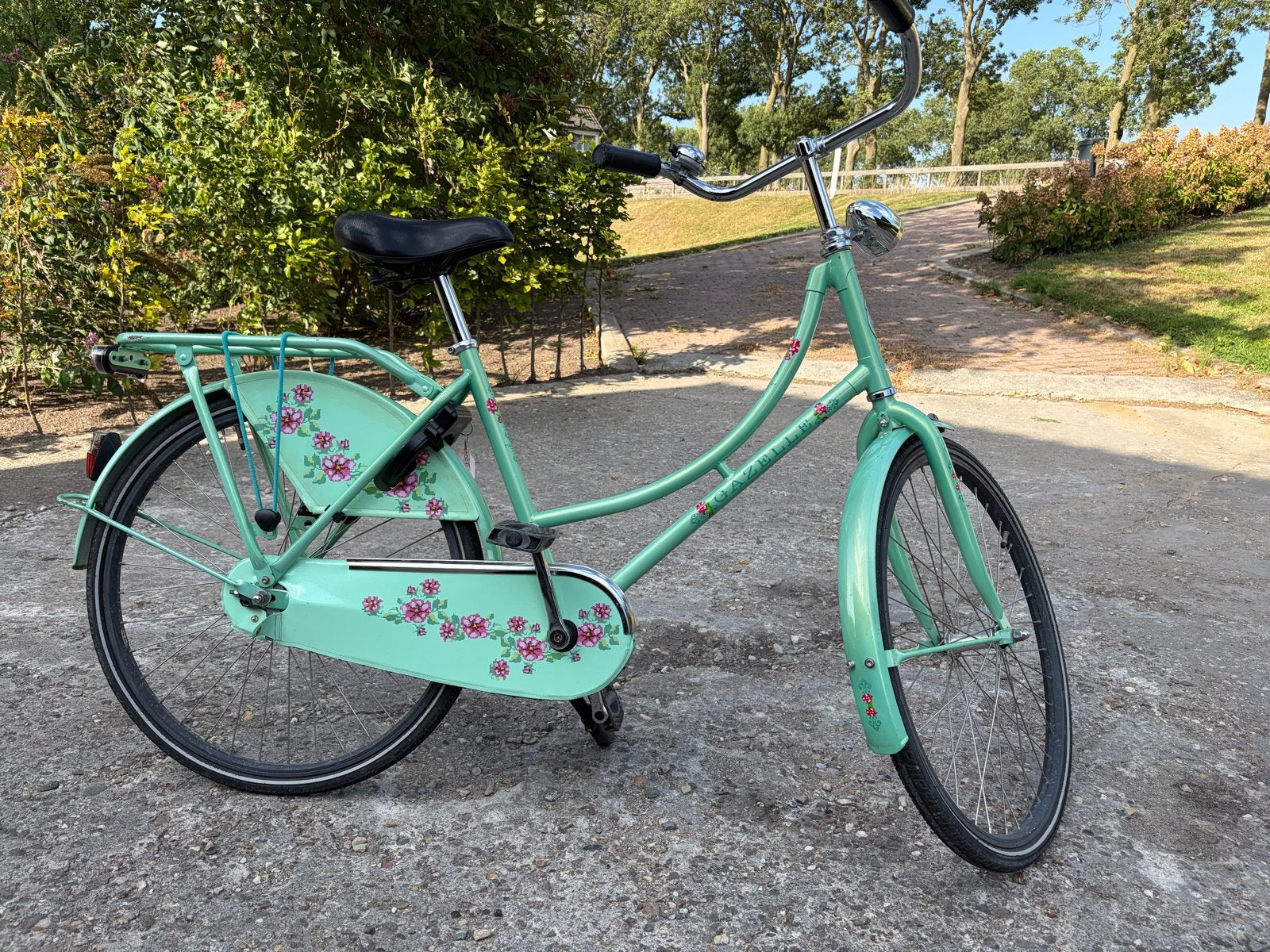 24 inch Gazelle omafiets - Mintgroen met bloemendesign, Fietsen en Brommers, Verzenden, Gebruikt