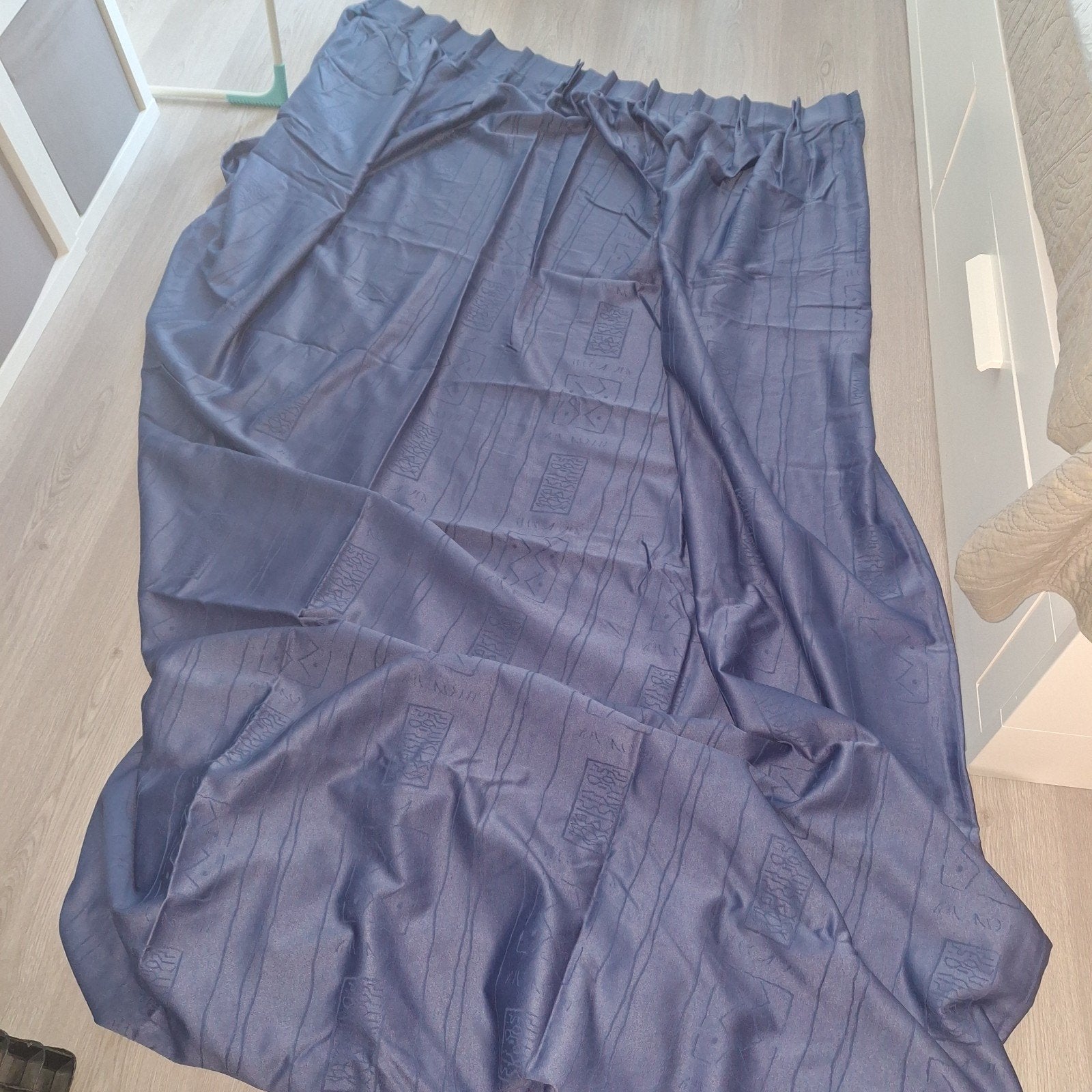 Donkerblauwe gordijnen met patroon, Ophalen, Gebruikt, Blauw