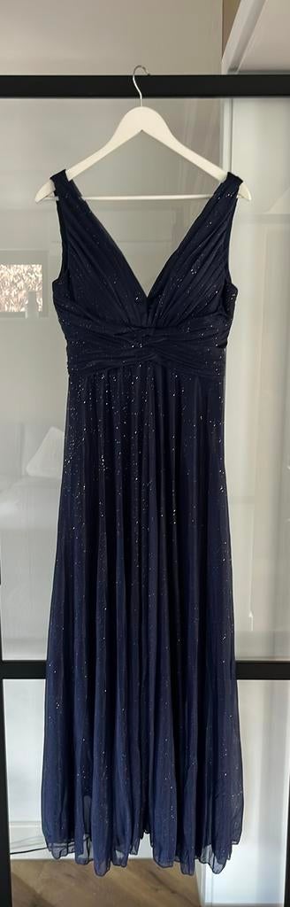 Galajurk donkerblauw/glitter met split aan voorzijde maat L, Galajurk, Blauw, Maat 42/44 (L), Ophalen of Verzenden