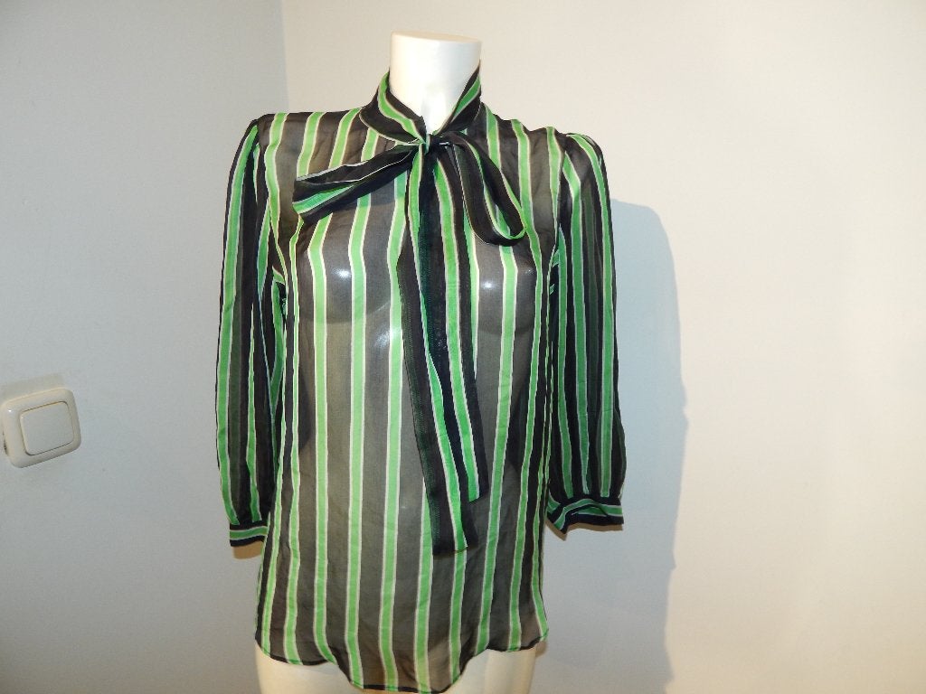 MSGM zijde voile top gestreept strik bij de hals M, Kleding | Dames, Maat 38/40 (M), Zo goed als nieuw, Msgm, Zonder mouw