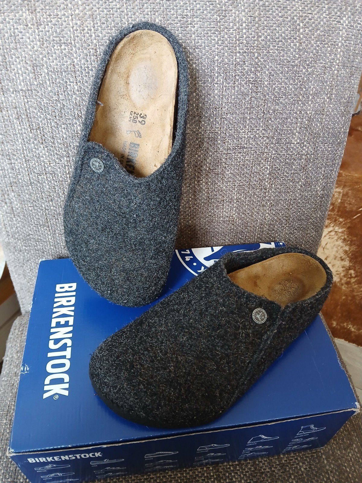 Birkenstock 39 Zermatt Rivet - pantoffels antraciet grijs, Ophalen of Verzenden, Gedragen, Birkenstock, Pantoffels of Sloffen