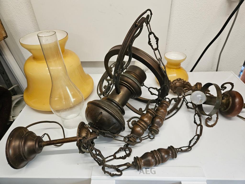 Hanglamp en wandlamp, voor bv. overkapping, mancave, cafe, Huis en Inrichting, Lampen | Hanglampen, Ophalen of Verzenden, Glas