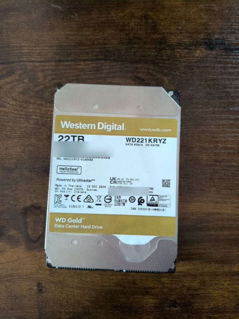 Western Digital Gold 22TB (WD221KRYZ) nieuw, 0 uur, Intern, Server, Nieuw, Ophalen of Verzenden