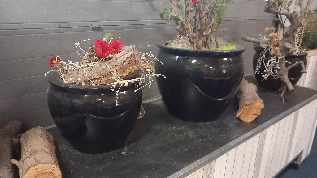 Set van 3 zwarte plantenpotten, diverse maten, Tuin en Terras, Ophalen, Overige materialen, Gebruikt, 40 cm of meer