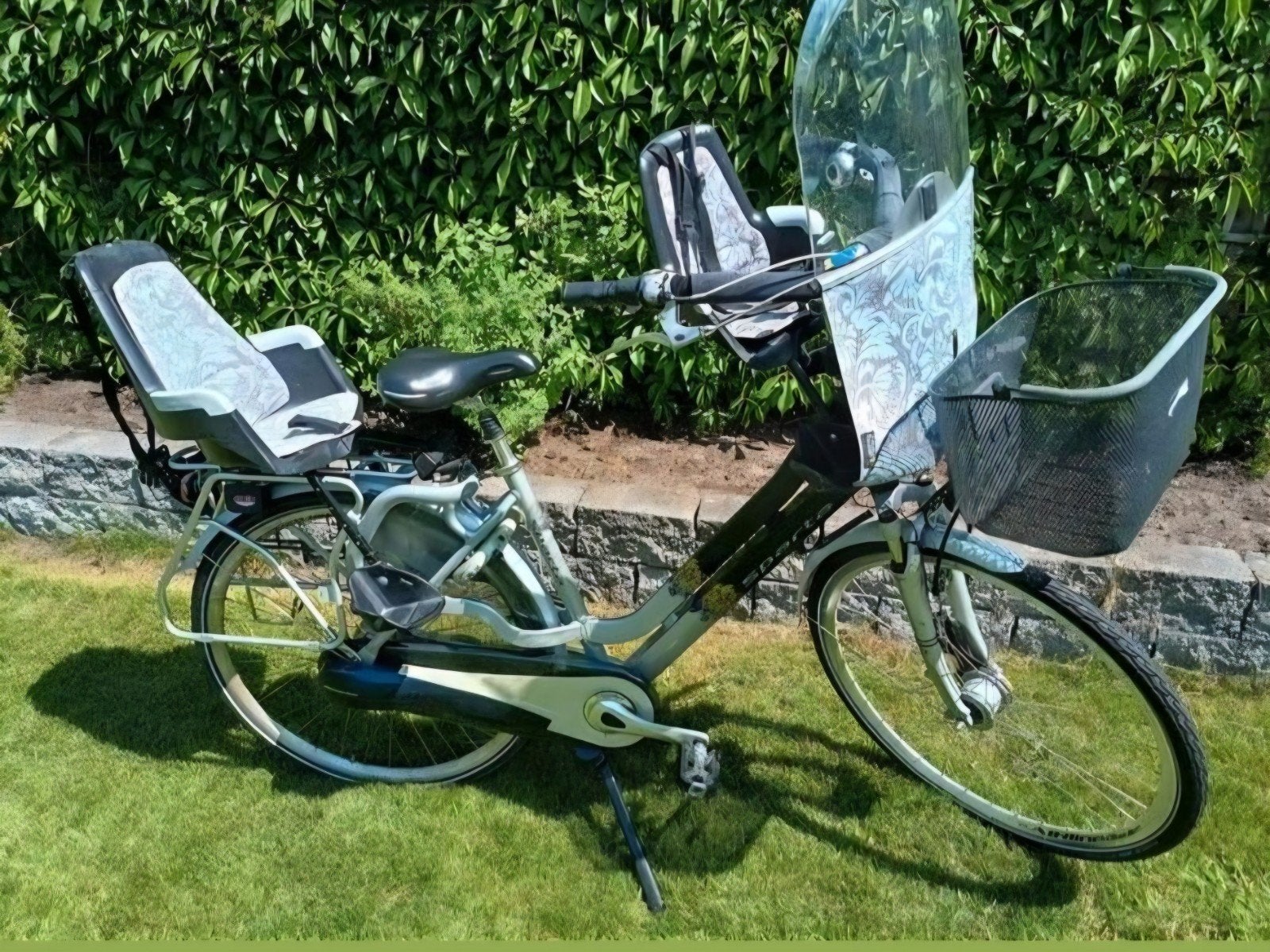 Moederfiets met 2 zitjes, mand en buggydrager, Fietsen en Brommers, Ophalen, 2 zitjes, Gebruikt, Buggydrager