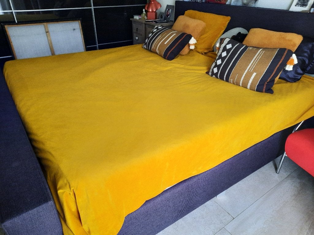 Boxspring mankeert niks aan stevige uitvoering., Ophalen, Gebruikt, Bruin, Tweepersoons