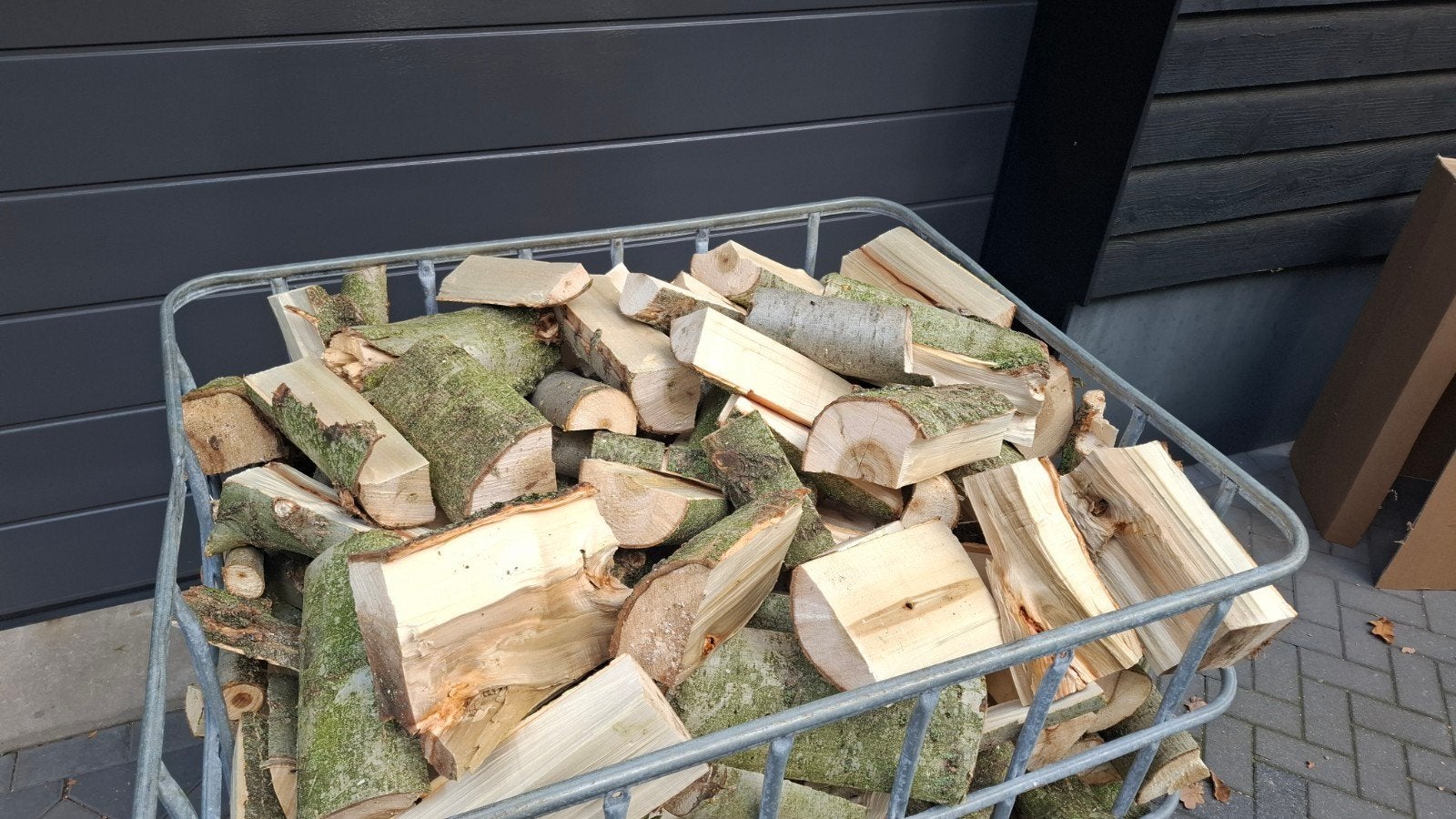 Gekloofd brandhout - populierhout in IBC-container, Tuin en Terras, Minder dan 3 m³, Ophalen, Berkenhout, Blokken