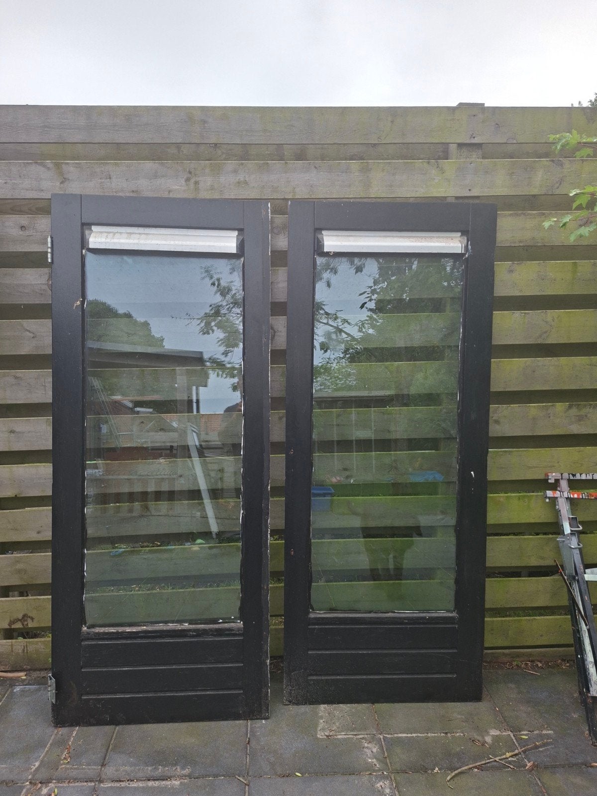 Dubbele hardhouten deuren (201x82 cm per deur), Doe-het-zelf en Verbouw, Deuren en Horren, Ophalen, Gebruikt, 80 tot 100 cm, Buitendeur