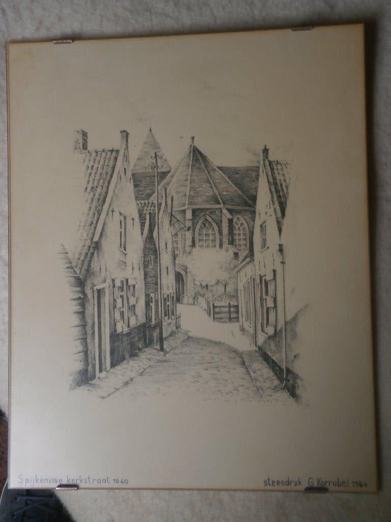 SPIJKENISSE, Steenstraat als in 1940, Korubel (Steendruk ), Ophalen, Overige onderwerpen, Overige techniek