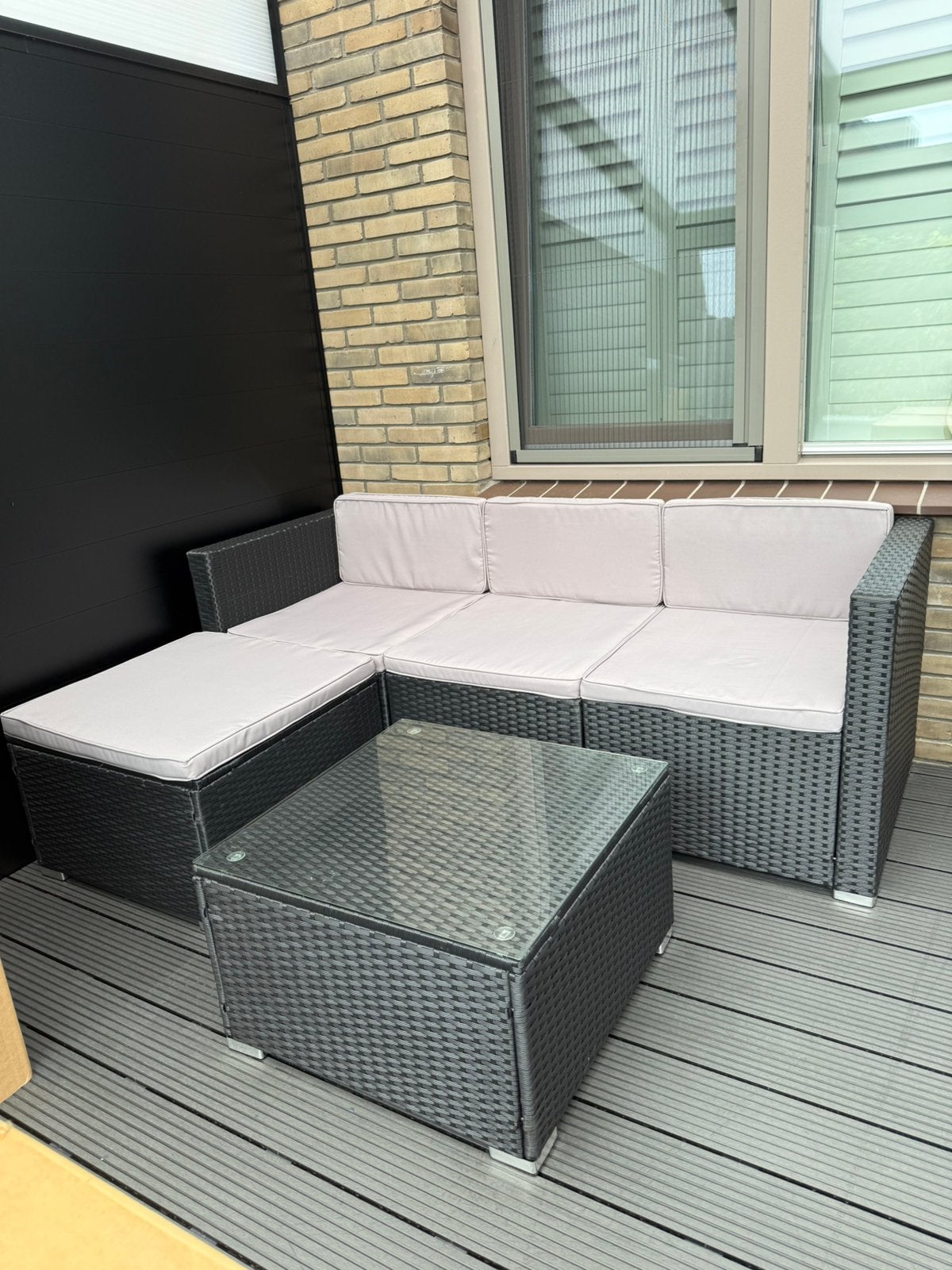 Loungeset voor tuin of balkon zwart inc glasplaat, Ophalen, Zo goed als nieuw, Wicker, Hocker