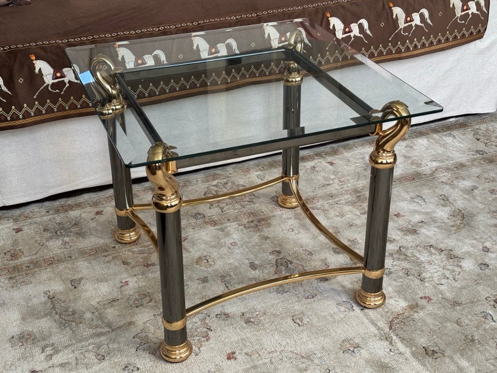Vintage Hollywood Regency salontafel, Belgo Chrom stijl, Ophalen, 50 tot 100 cm, 50 tot 100 cm, Glas