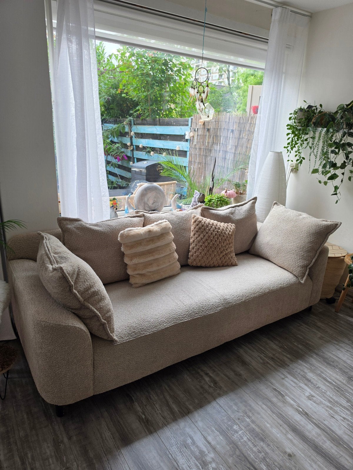 Mooie beige Elsa driezitsbank - zo goed als nieuw, Ophalen, Driepersoons, 75 tot 100 cm, Zo goed als nieuw