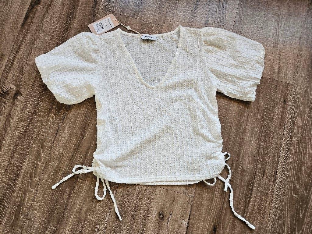 Top blouse wit V-hals Lofty Manner L 42 / 44 NIEUW, Maat 42/44 (L), Ophalen of Verzenden, Zo goed als nieuw, Korte mouw