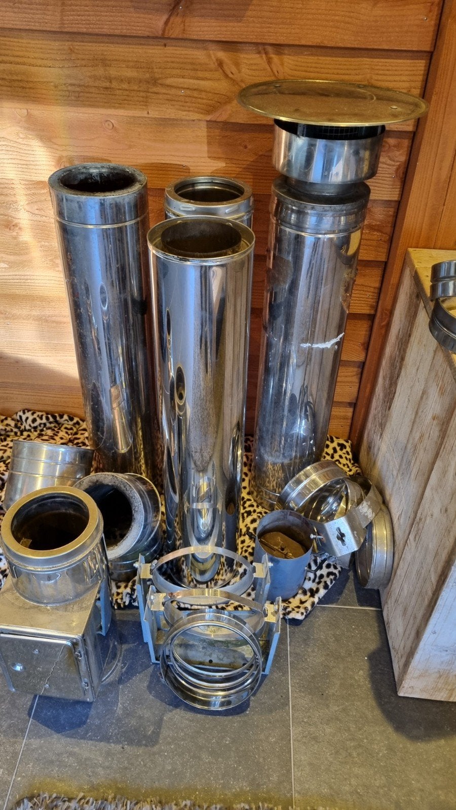 RVS dubbelwandige kachelpijpen en accessoires, Ophalen, Gebruikt, Houthaard