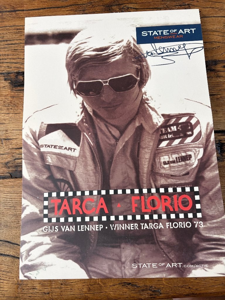 poster reklamestandaard Gijs van Lennep Targa Florio, Verzamelen, Posters, Rechthoekig Staand, Nieuw, Ophalen of Verzenden, Sport