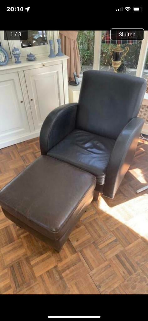 Damesfauteuil donkerbruin leatherlook, Huis en Inrichting, Fauteuils, Ophalen, Gebruikt, Minder dan 50 cm