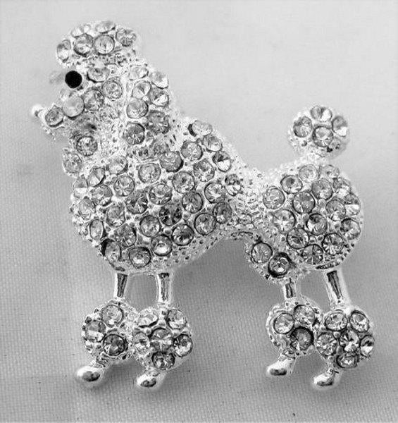 Poedel, broche schitterende strass, zilverkleur (6742), Sieraden, Tassen en Uiterlijk, Ophalen, Zo goed als nieuw, Zilver, Overige materialen