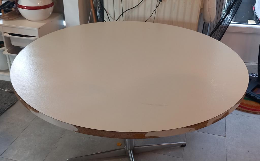 Eetkamertafel rond vintage retro, Gebruikt, Rond, Ophalen of Verzenden, 100 tot 150 cm