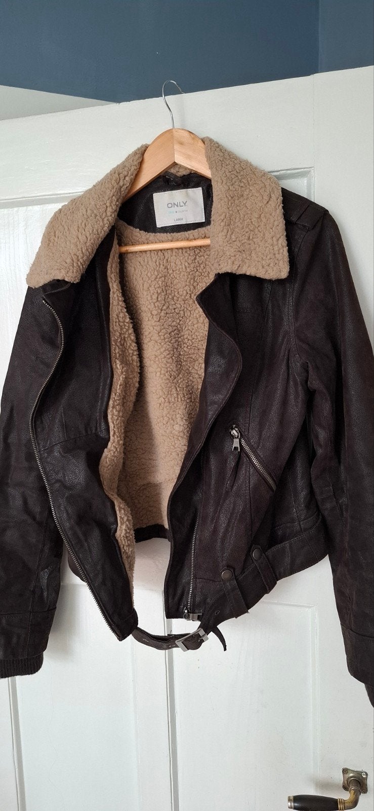 ONLY Bruine Bikerjack met teddy voering - Maat L, Bruin, Maat 42/44 (L), Ophalen of Verzenden, ONLY