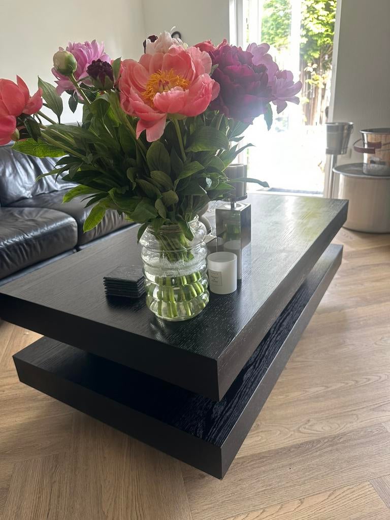 Salontafel donker eiken 130 x 70 cm, Zo goed als nieuw, Minder dan 50 cm, Rechthoekig, 50 tot 100 cm