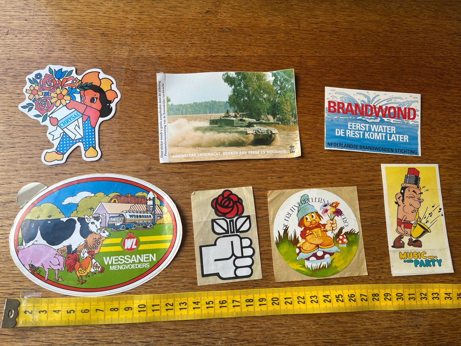 Vintage Sticker Collectie: Wessanen, Chrysal, Brandwond, Verzamelen, Ophalen of Verzenden, Gebruikt, Overige typen