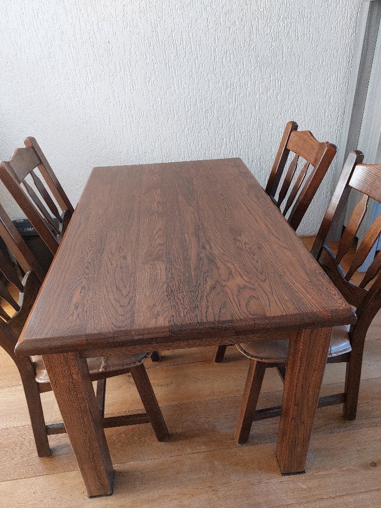 Eettafel + stoelen, Ophalen, Gebruikt, Eikenhout, 50 tot 100 cm