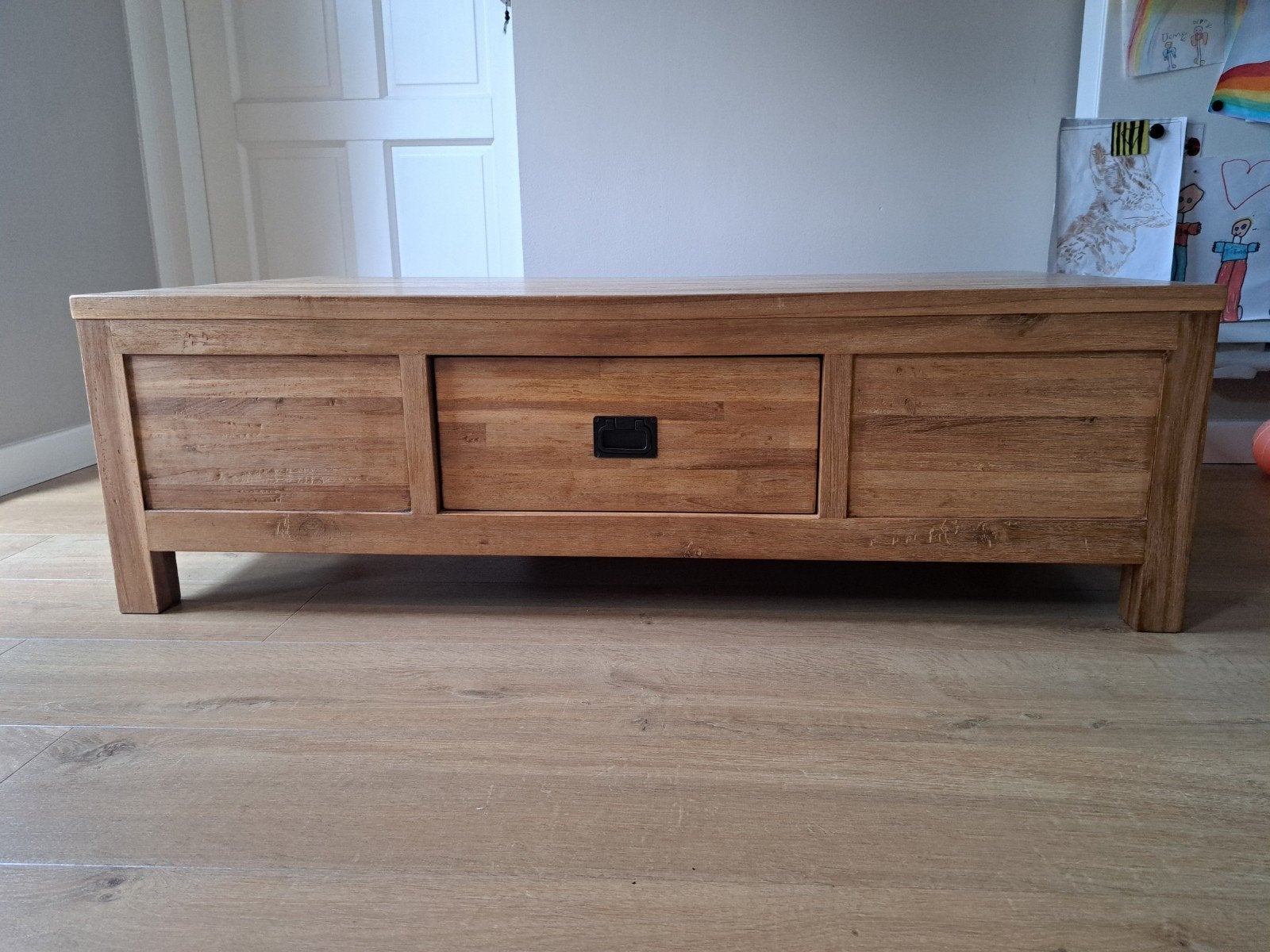 Salontafel teakhout met 3 lades, Ophalen, Gebruikt, 100 tot 150 cm, 50 tot 100 cm