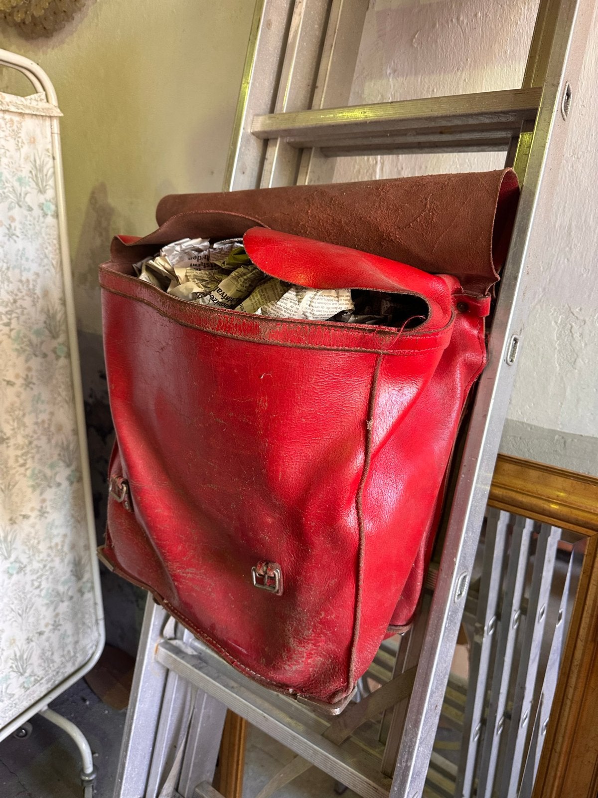 Vintage PTT Posttas Fietstas - Rode Leren Tas, Gebruikt, P, P, P
