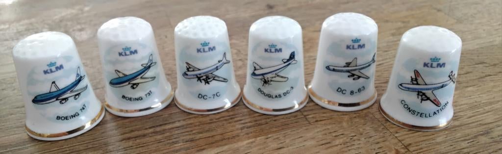 6 vingerhoedjes KLM, Verzamelen, Ophalen of Verzenden, Zo goed als nieuw, Porselein