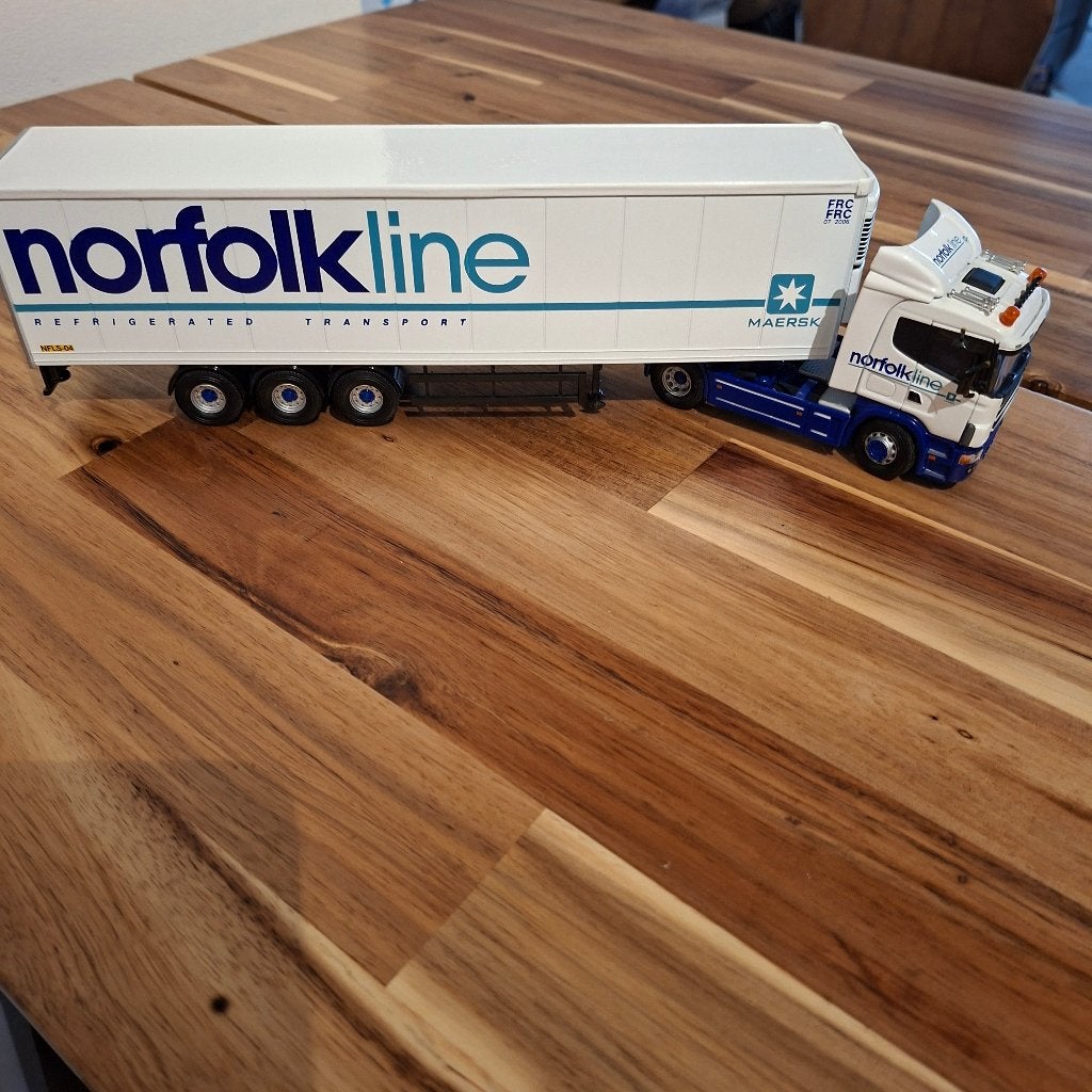 Scania 164 L 400 pk + spiegels Norfolkline koeltrailer corgi, Verzenden, Zo goed als nieuw, Bus of Vrachtwagen, Corgi