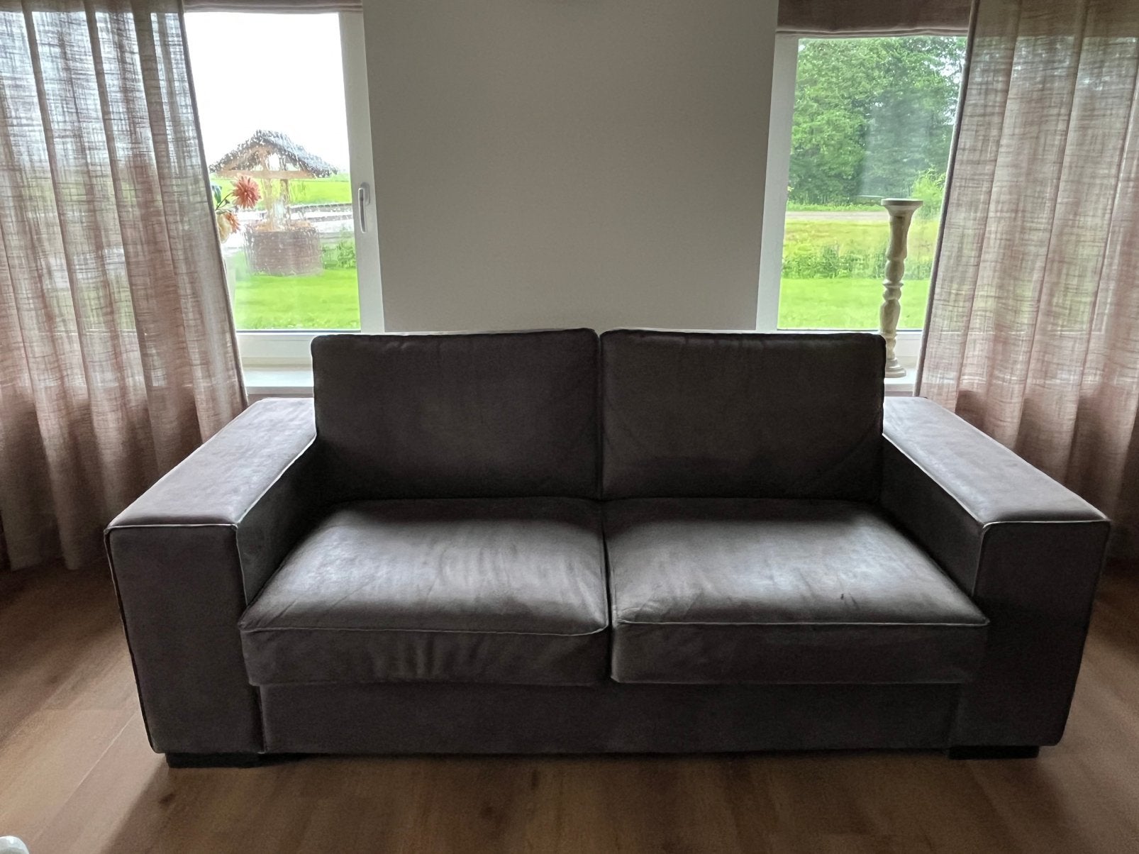 Mooie leren velvet bank, Ophalen, 150 tot 200 cm, 75 tot 100 cm, Zo goed als nieuw