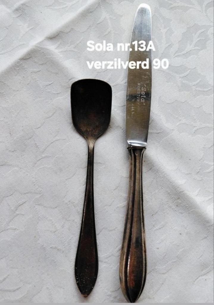 Sola 90 klassieke verzilverde mes suikerlepel, Ophalen of Verzenden, Zilver