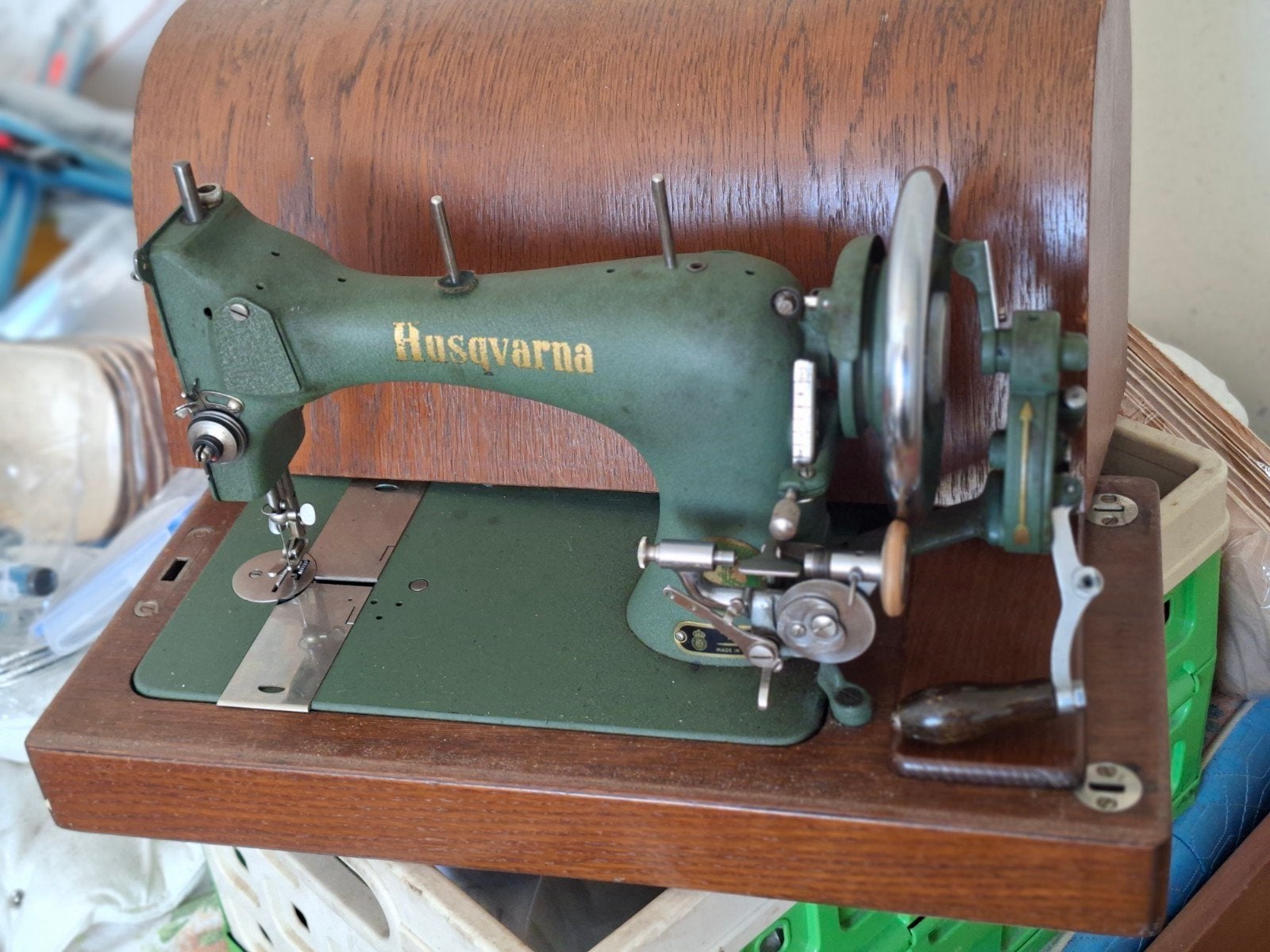 Vintage Husqvarna Naaimachine in Houten Koffer, Ophalen