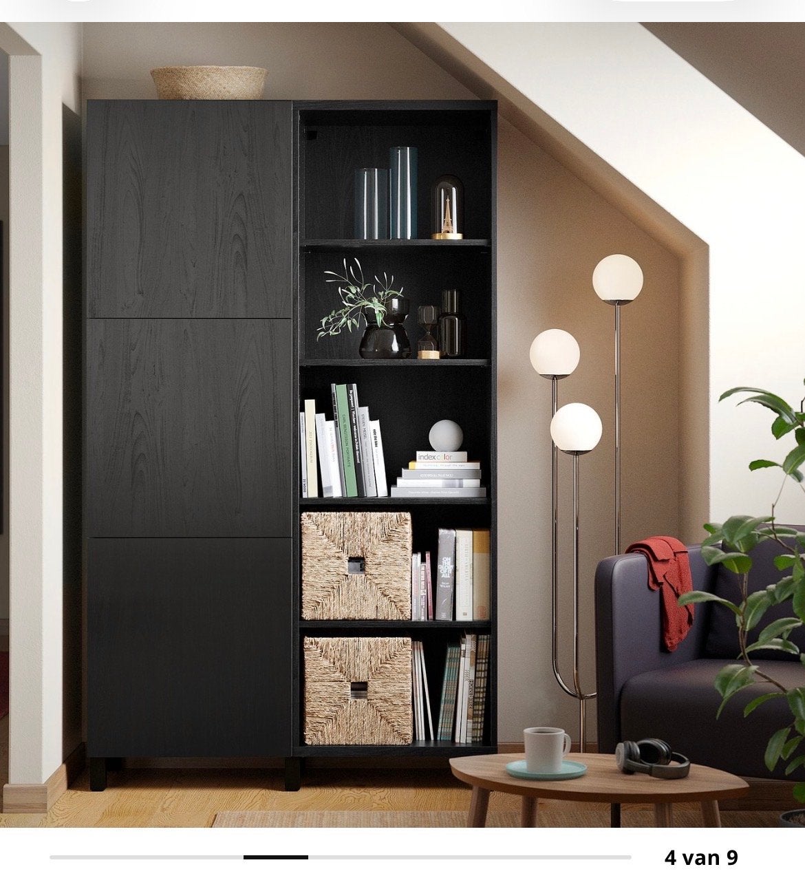 IKEA BESTÅ Opberger met deuren, zwartbruin, Ophalen, 100 tot 150 cm, 200 cm of meer, Zo goed als nieuw