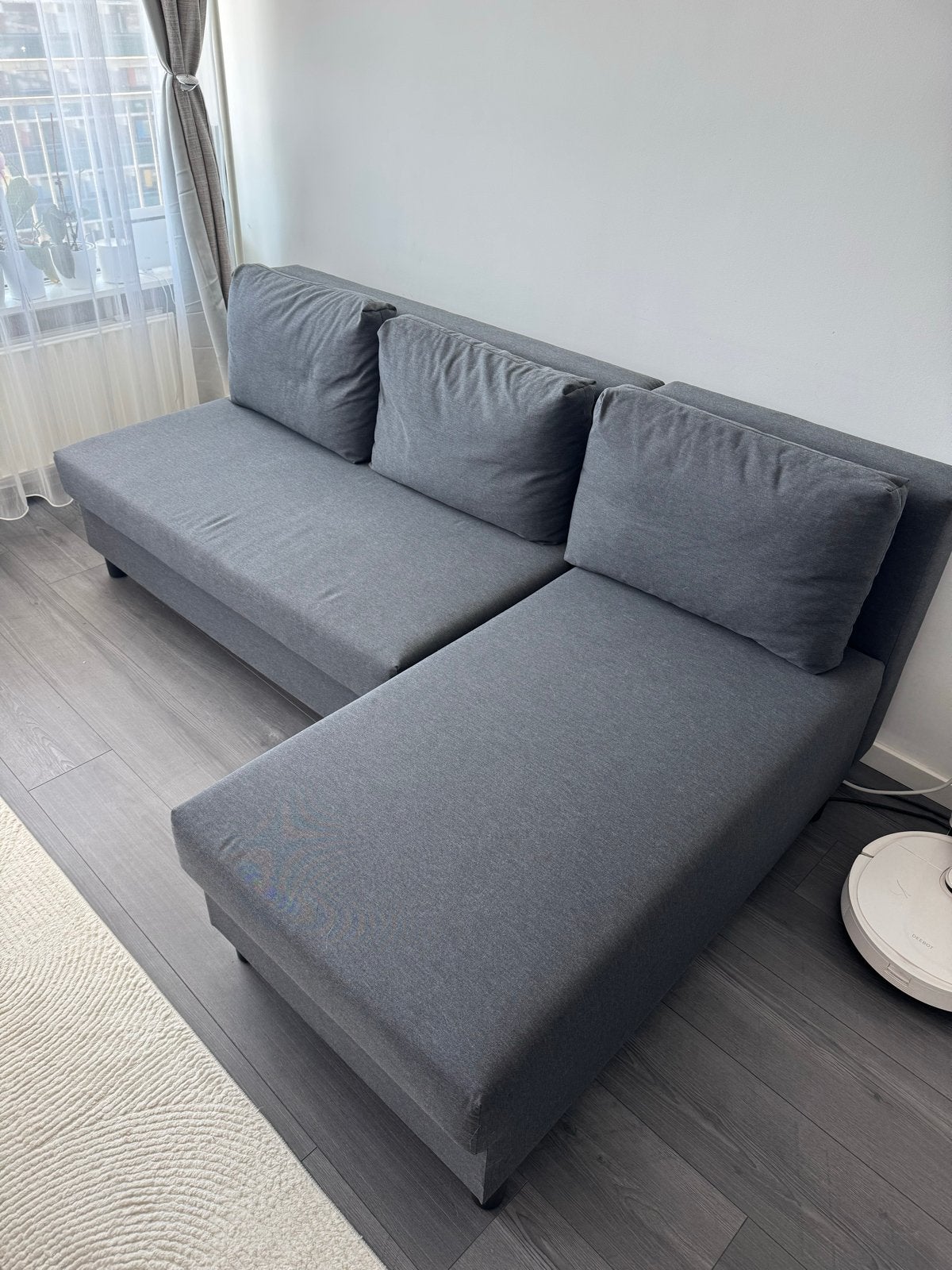 Comfortabele grijze slaapbank IKEA ALVDALEN, Ophalen, 125 tot 150 cm, Tweepersoons, Zo goed als nieuw