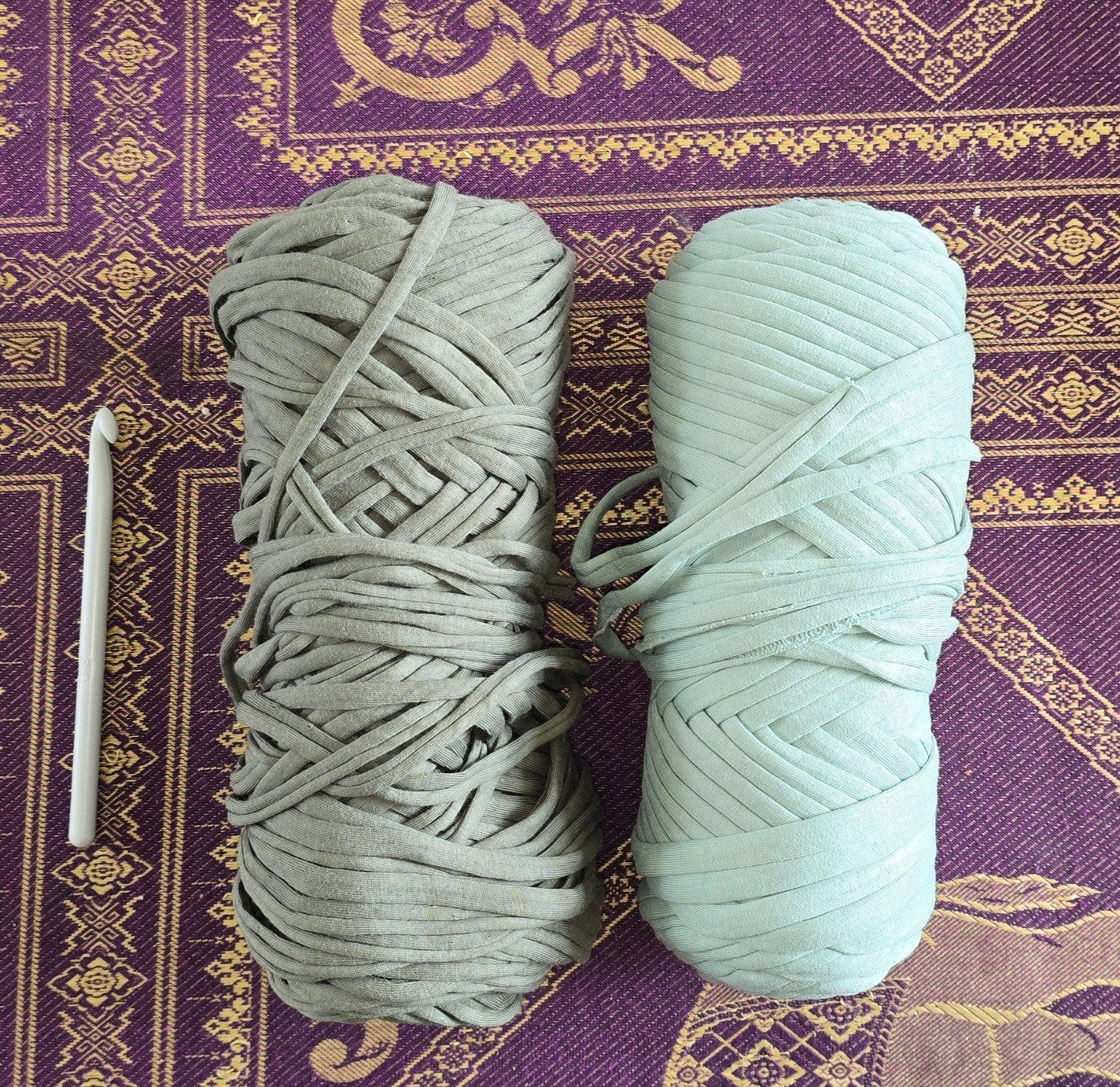 Twee bollen Zpagetti garen met haaknaald, Hobby en Vrije tijd, Ophalen of Verzenden, Zo goed als nieuw, Haken, Wol of Garen