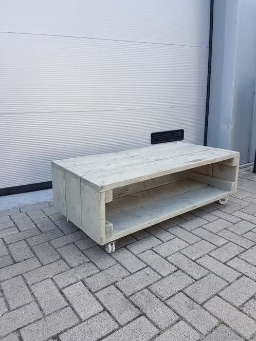 Salontafel van steigerhout op wieltjes, Ophalen, Rechthoekig, 100 tot 150 cm, 50 tot 100 cm