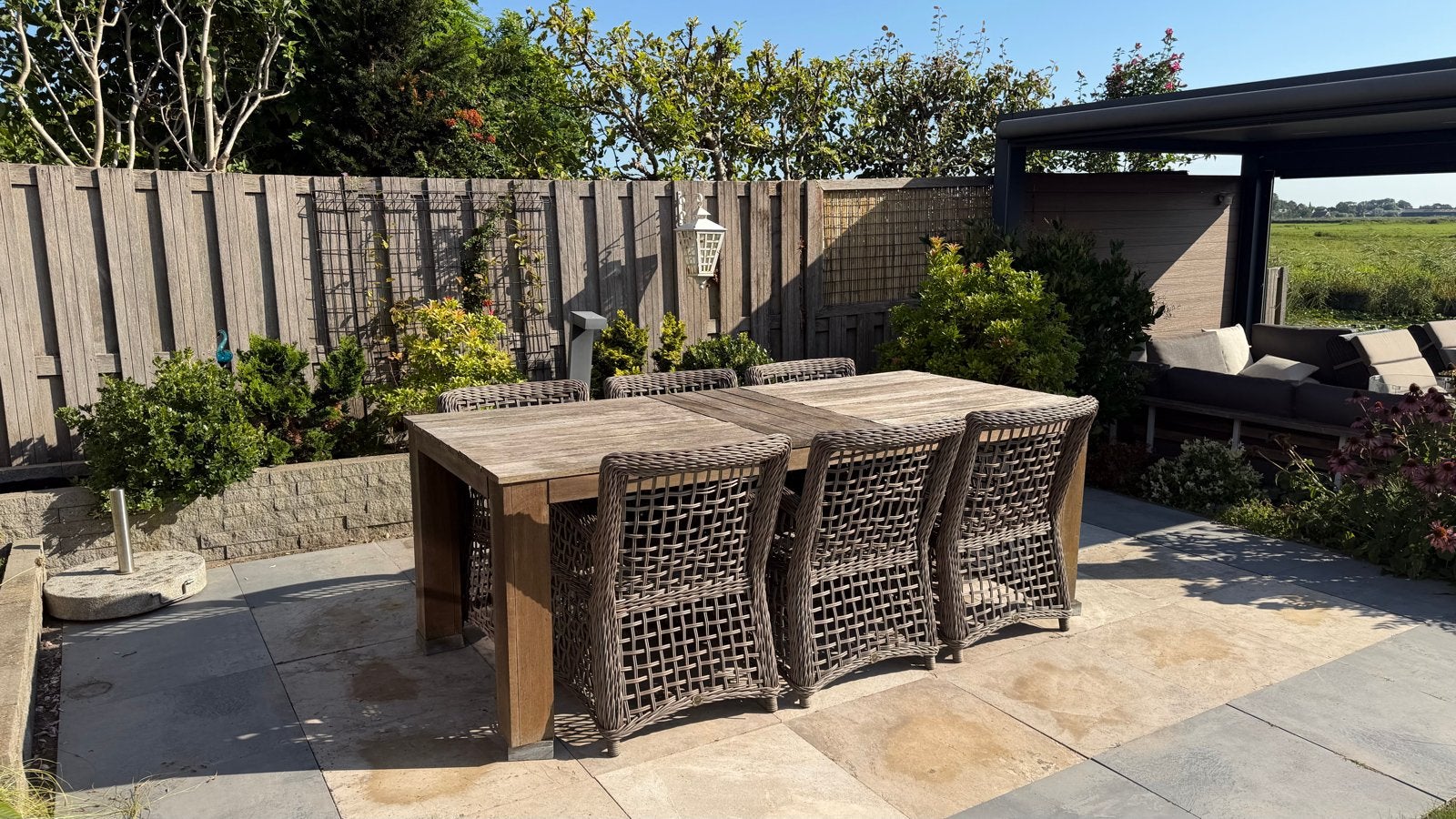 Massief houten tuinset tafel met 6 Stoelen, Ophalen, Gebruikt, Eettafel, Hardhout