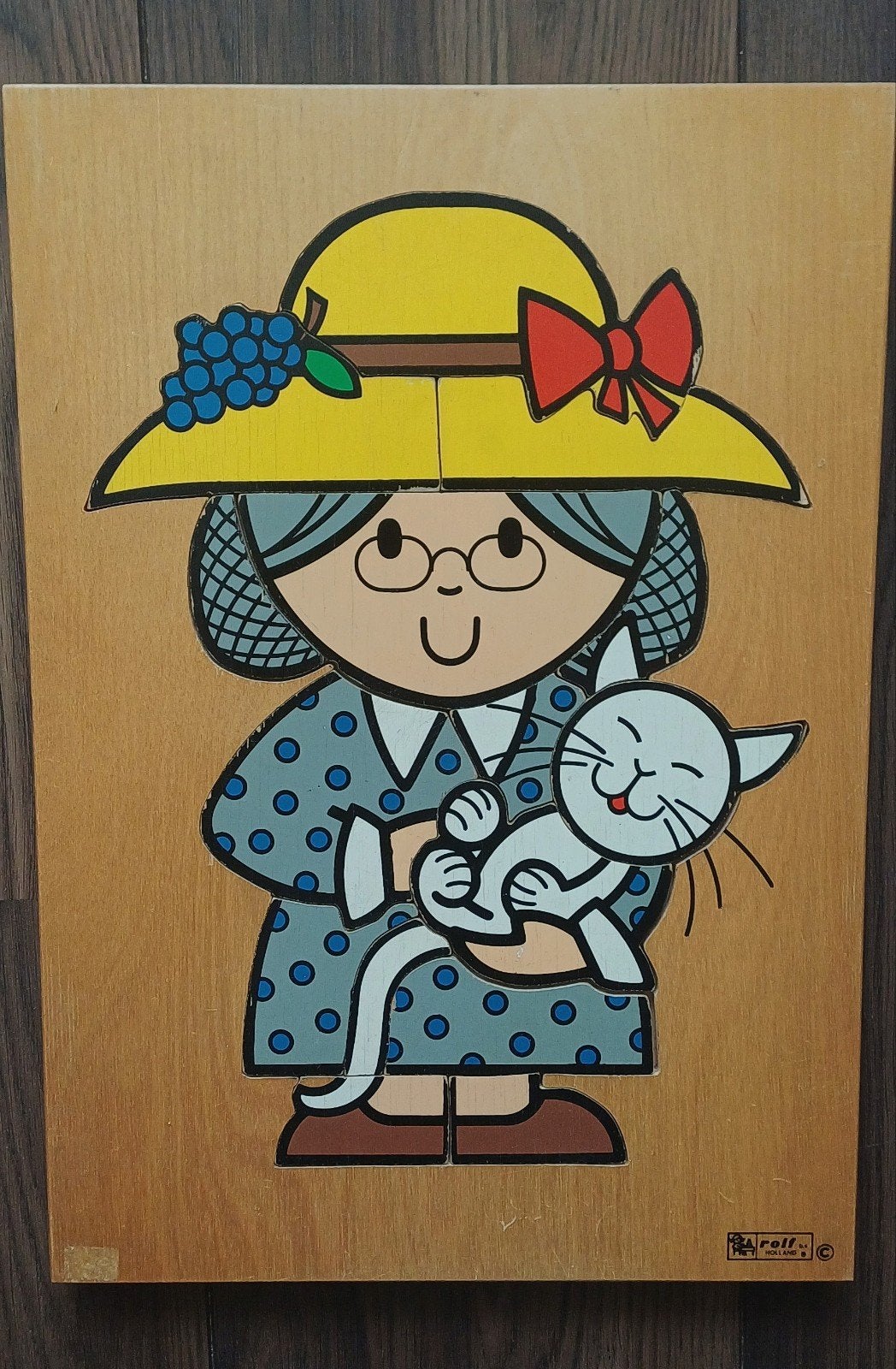 Houten Rolf puzzel: mevrouw / oma met kat, Kinderen en Baby's, Speelgoed | Houten speelgoed, Ophalen of Verzenden, Gebruikt, Overige typen