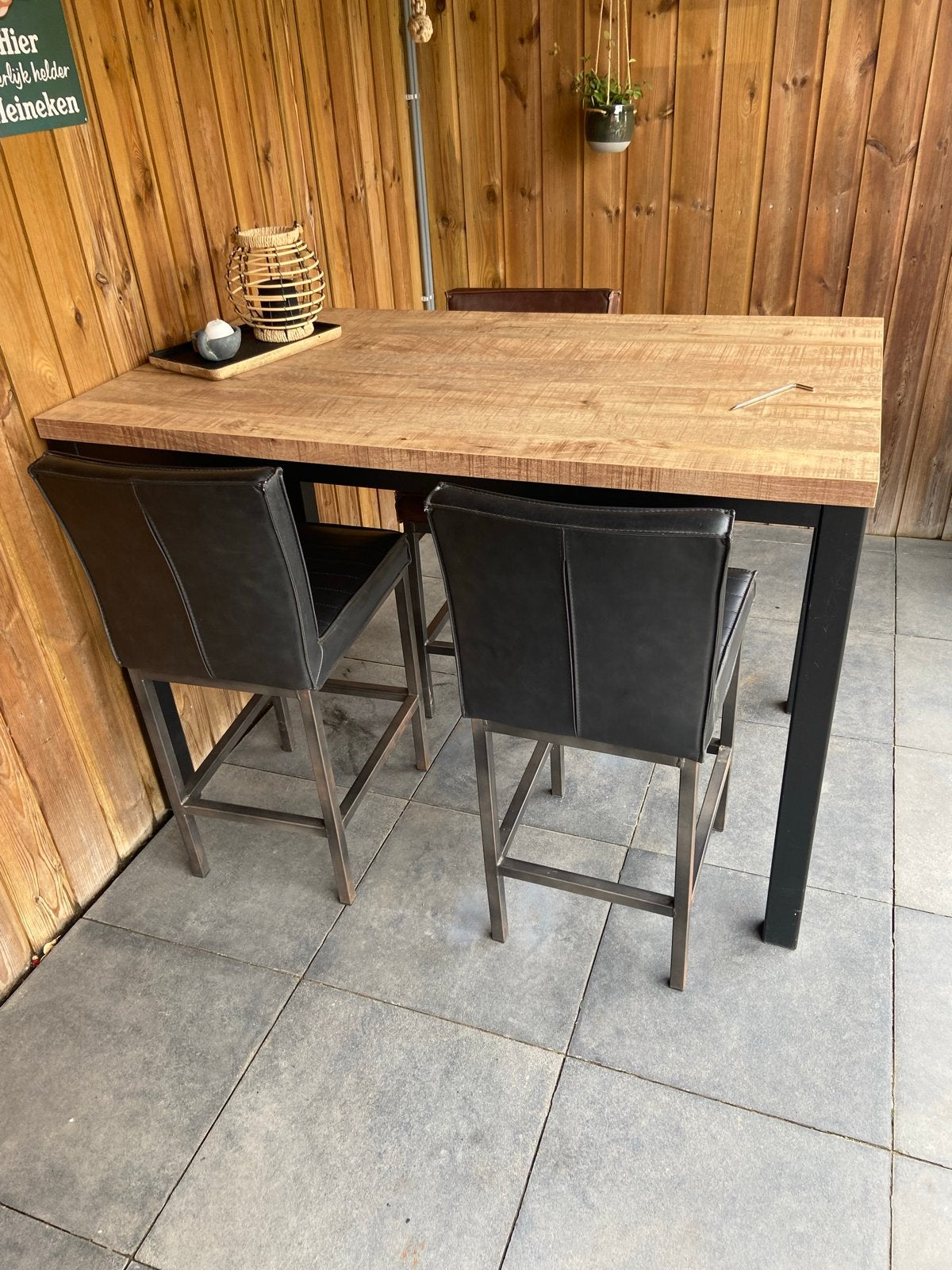Bartafel 140x80cm met ijzeren poten, Ophalen, Gebruikt