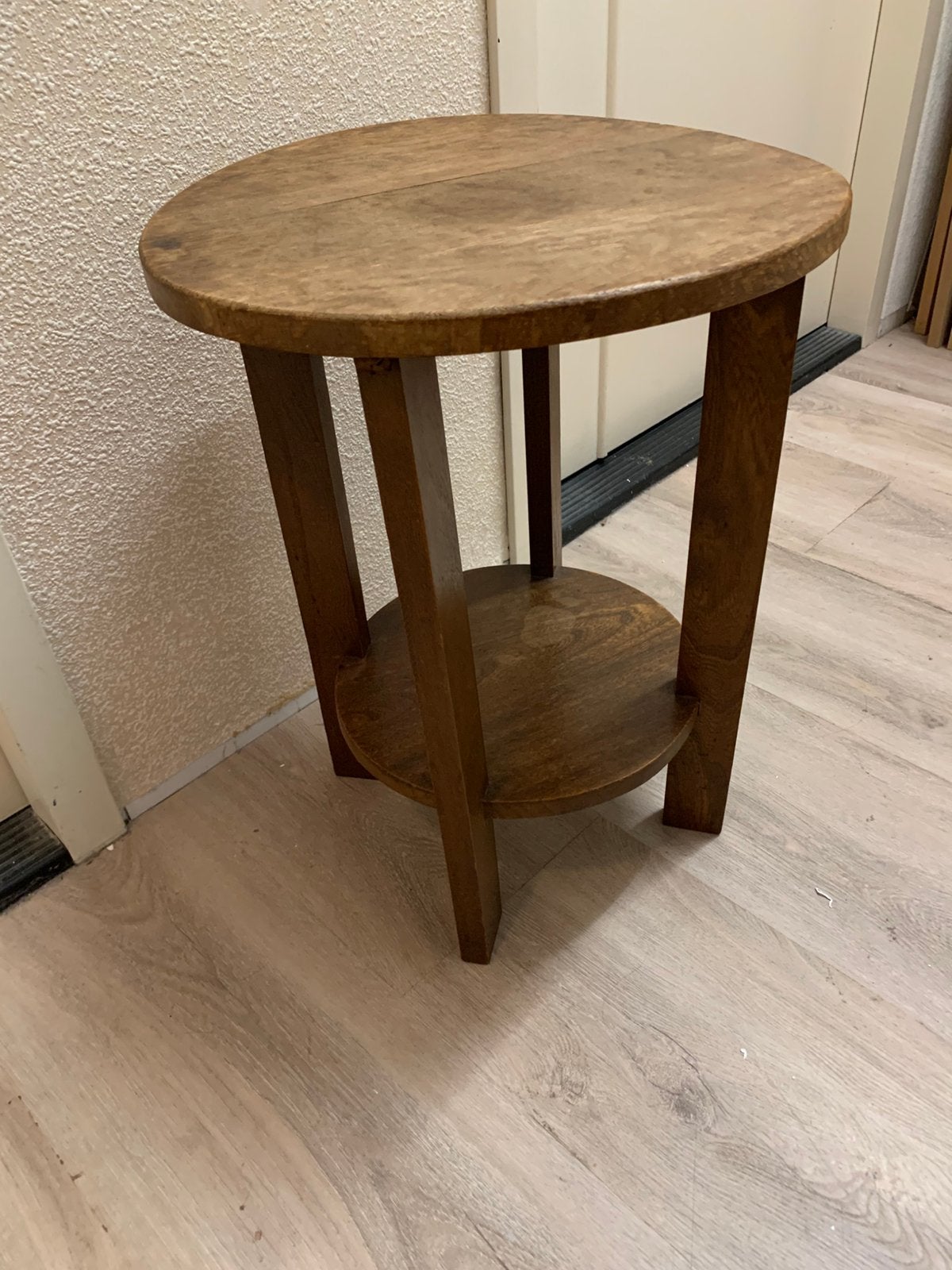 Eiken kleine bijzettafel plantentafel, 45 tot 60 cm, Minder dan 55 cm, Rond, Ophalen of Verzenden
