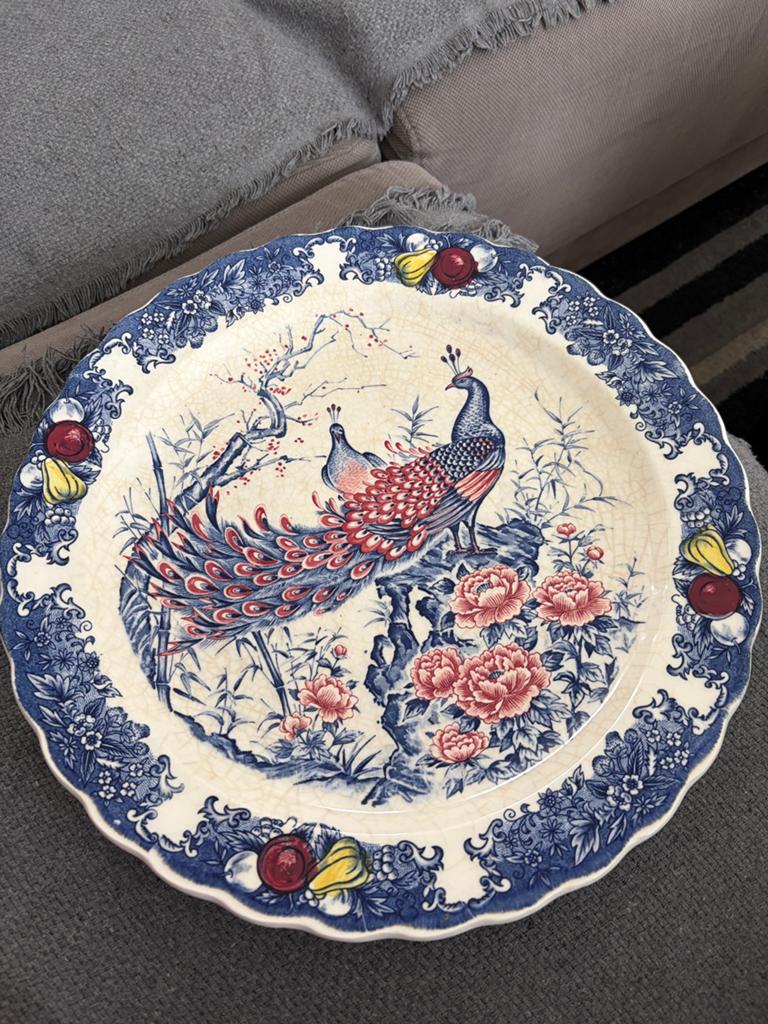 Vintage Decoratief Bord met Pauwen - Aziatische Stijl, Antiek en Kunst, Antiek | Servies los, Ophalen of Verzenden